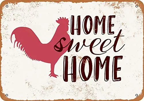 Vintage Metal Tin Sign Home Sweet Home with Chicken Home Bar Hotel Club Wall Decor Signs 12X8Inch