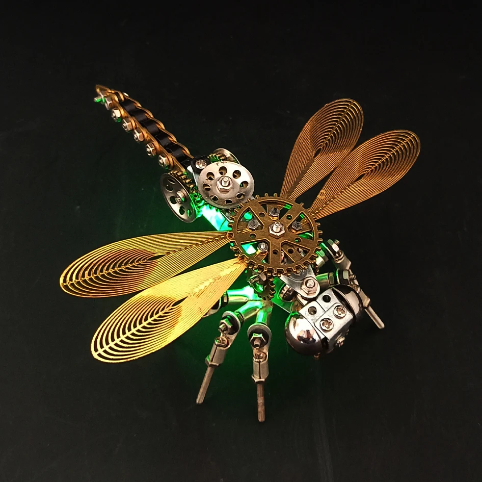 

3D Puzzles Metal Luminous Dragonfly Model Kit Steampunk Mechanical Insects Spider DIY Assembly Toys Teens Adults Birthday Gift