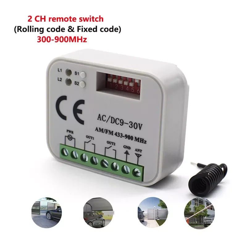 Universal 300-900MHz RX-Multi Frequency Garage Door Remote Control Receiver Controller Switch Module For 433 868 MHz Transmitter