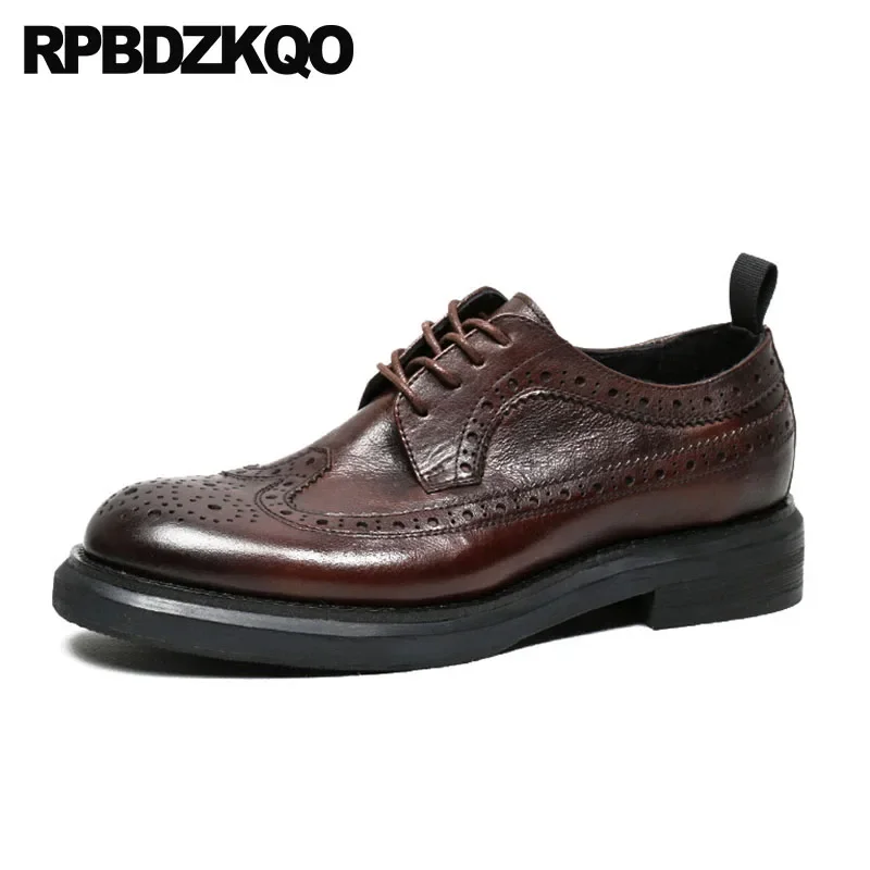 46 Lace Up Brown Brogue Men Dress Italian Leather Shoes Business Designer Handmade Big Size Wingtip 11 Luxury Prom High Quality