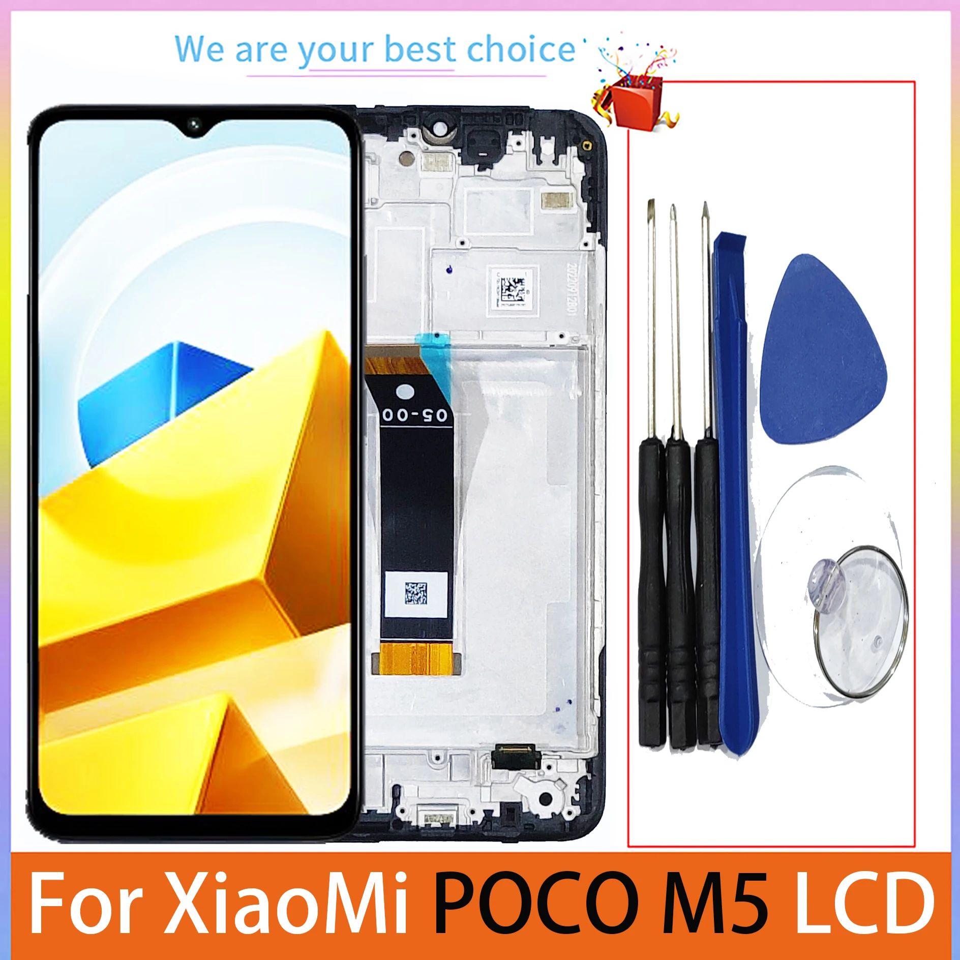 Pantalla LCD para Xiaomi POCO M5, piezas de repuesto con Marco, Panel táctil, 22071219CG