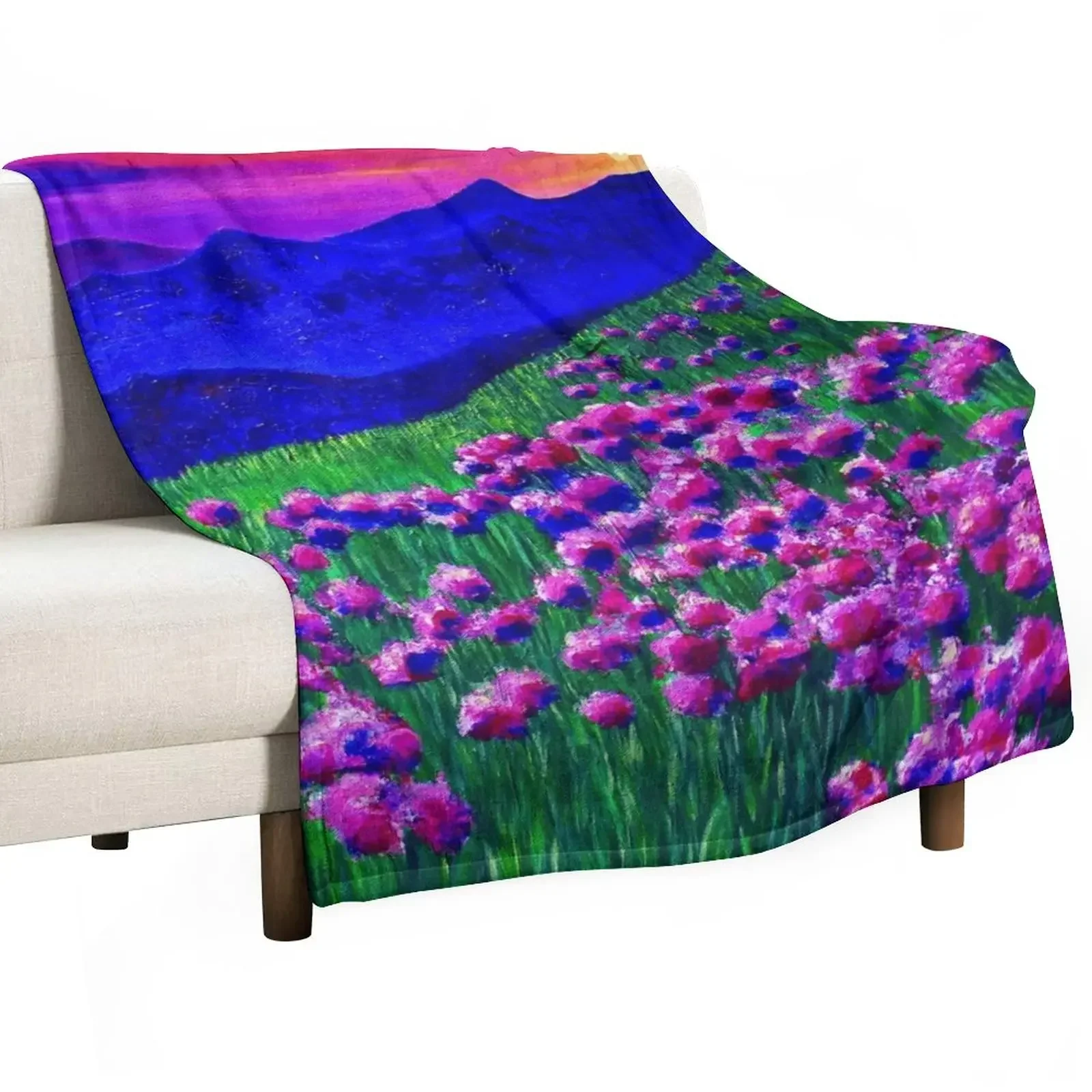 

Rainbow Sunset Soaked Mountain Landscape Throw Blanket Thins Furrys Moving Soft Blankets