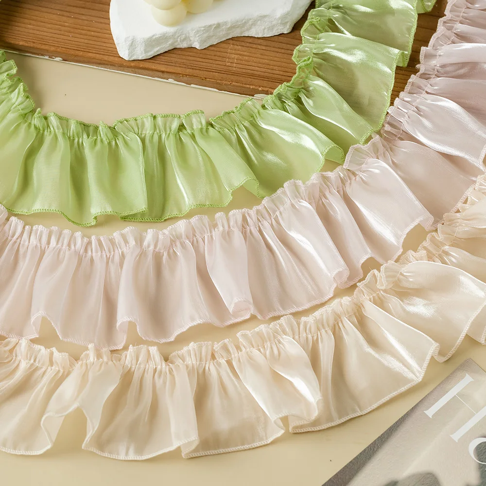 2Meters Pleated Lace Edge Trim 7cm Wide Ruffle Frill Ribbon Shiny Sewing Fabric Decorative Trimming For Crafts Needlework Diy