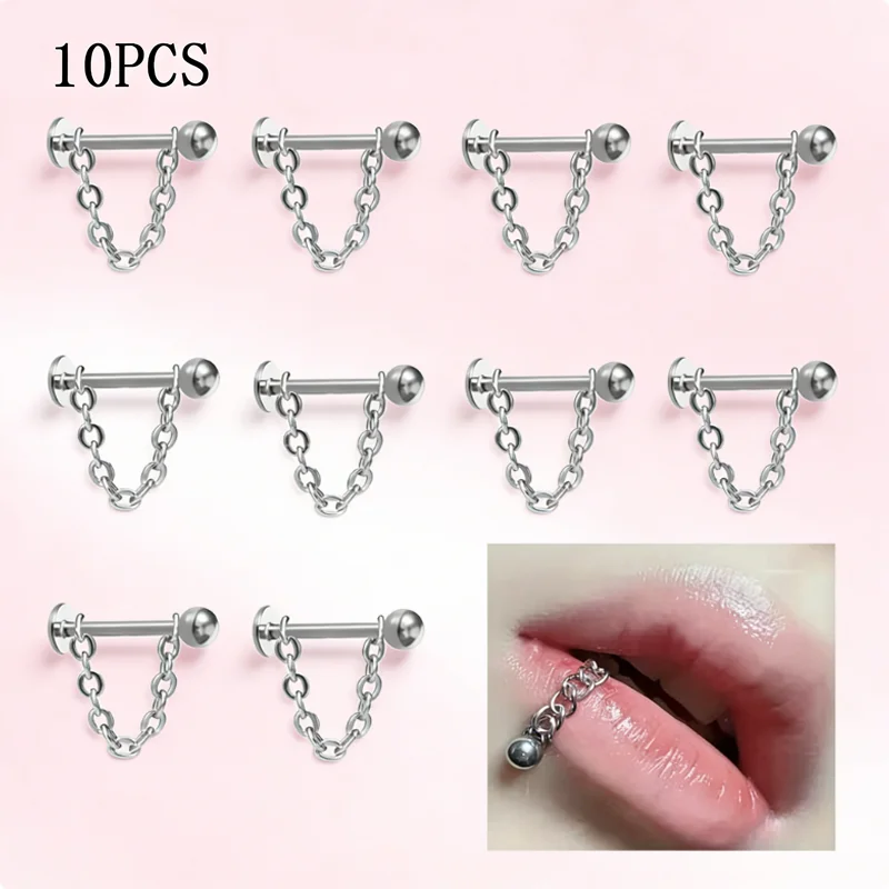 

1/5/10PCS Fashion Punk Stainless Steel Chain Lip Stud Removable Piercing Earring Ashley Cartilage Stud Simple Body Jewelry Gift