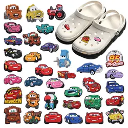 Hot Sales 1-36pcs Cars Lightning McQueen Shoes Charms Accessories Miniso Boys Girls Bracelet Ornament Fit Birthday Gifts