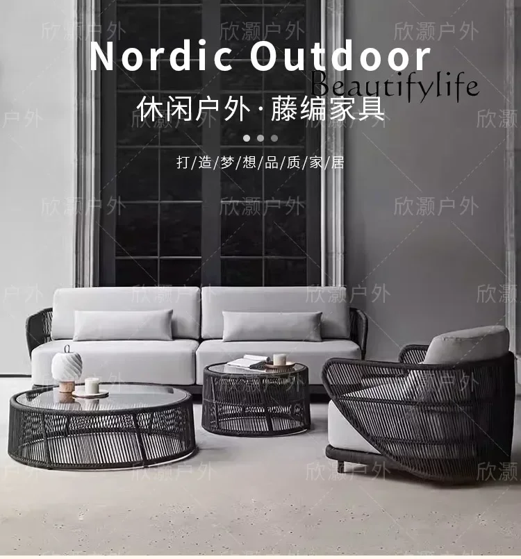 في الهواء الطلق أريكة الروطان فناء شرفة حديقة فيلا شرفة في الهواء الطلق الترفيه طاولة القهوة الشمال