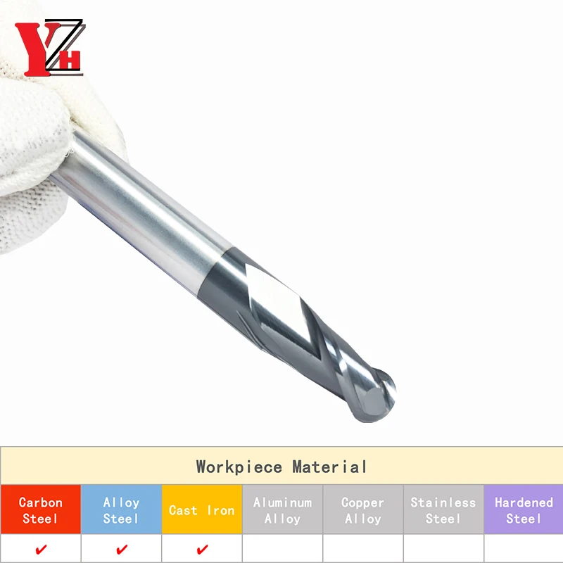 Ball Nose End Mill HRC45 2 Flute Tungsten Carbide Cutter CNC Bit R0.5 R0.75 R1 R1.25 R1.5 R1.75 R2 R3 R4 R5 R6 R7 R8 R9 R10