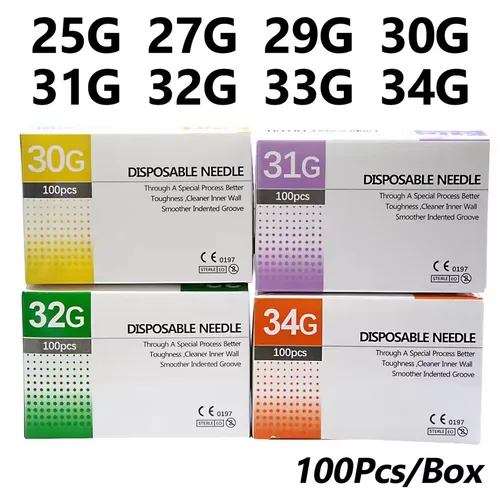 Imagen 1 del producto Aguja pequeña indolora de 10-200 piezas, 32G, 4MM, 32G, 6MM, 30G, 13mm, 34G, 4MM, aguja ultrafina desechable de acero inoxidable, herramienta para el cuidado de las párpados