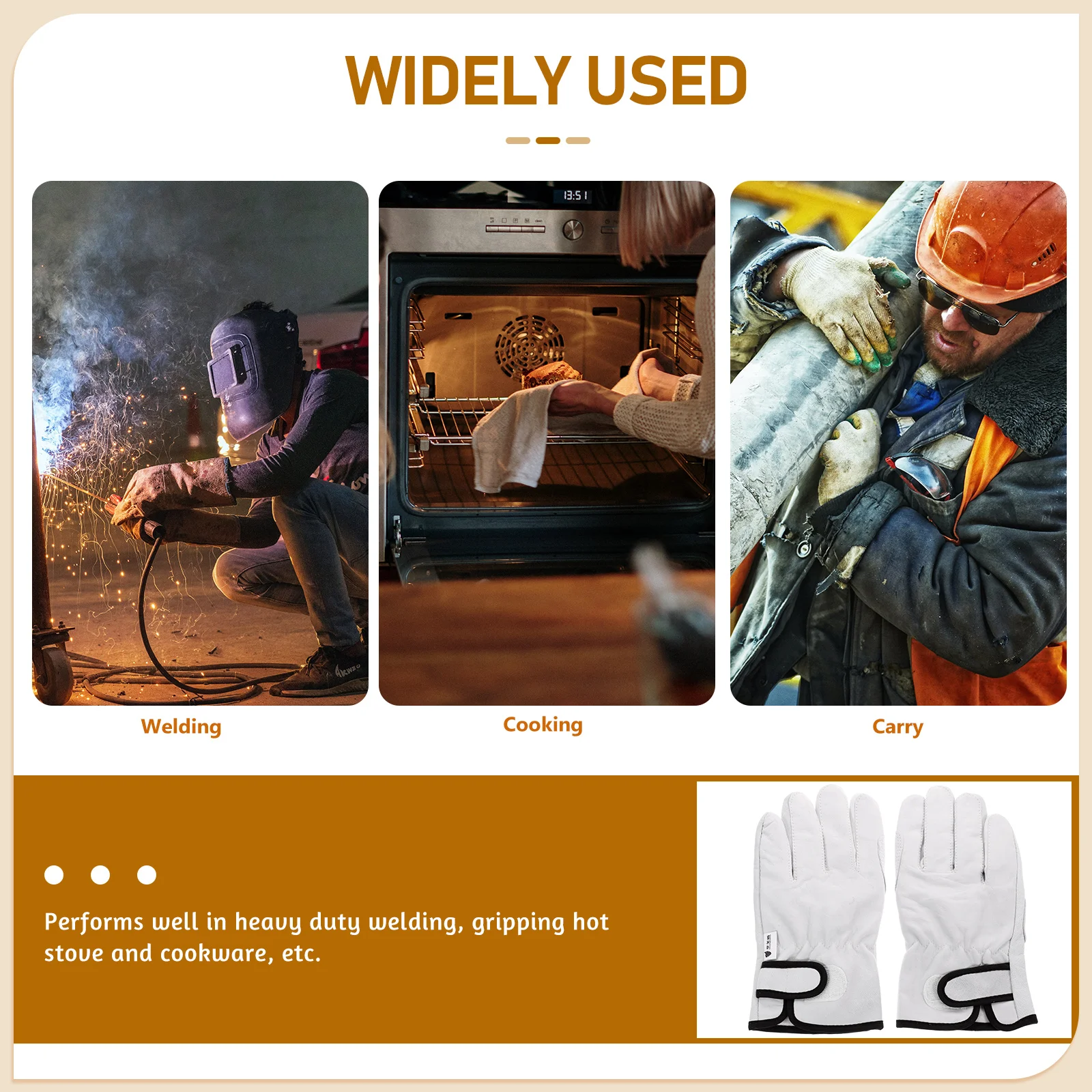 

Short Gloves Welding White Oven Heat Resistant Adjustable Fireproof Working Summer