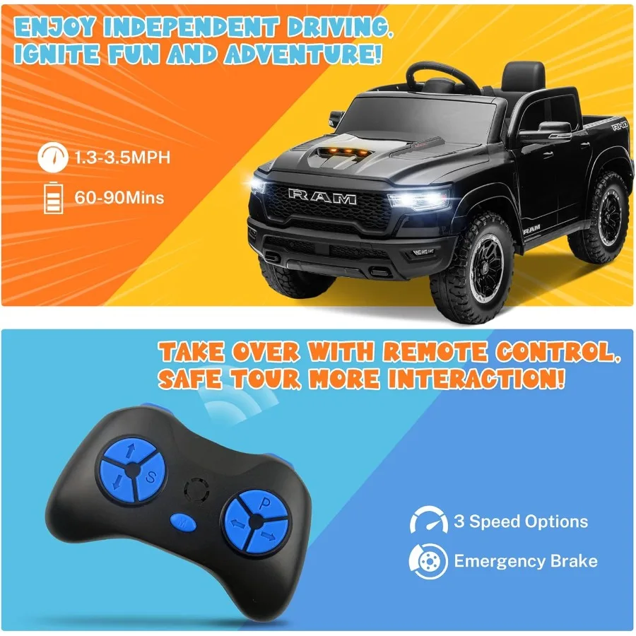 12V Licensed Ride On Car for Kids, Electric Car for Toddlers w/Parent Remote Control, Power Motor & Durable Wheels, Soft Start,