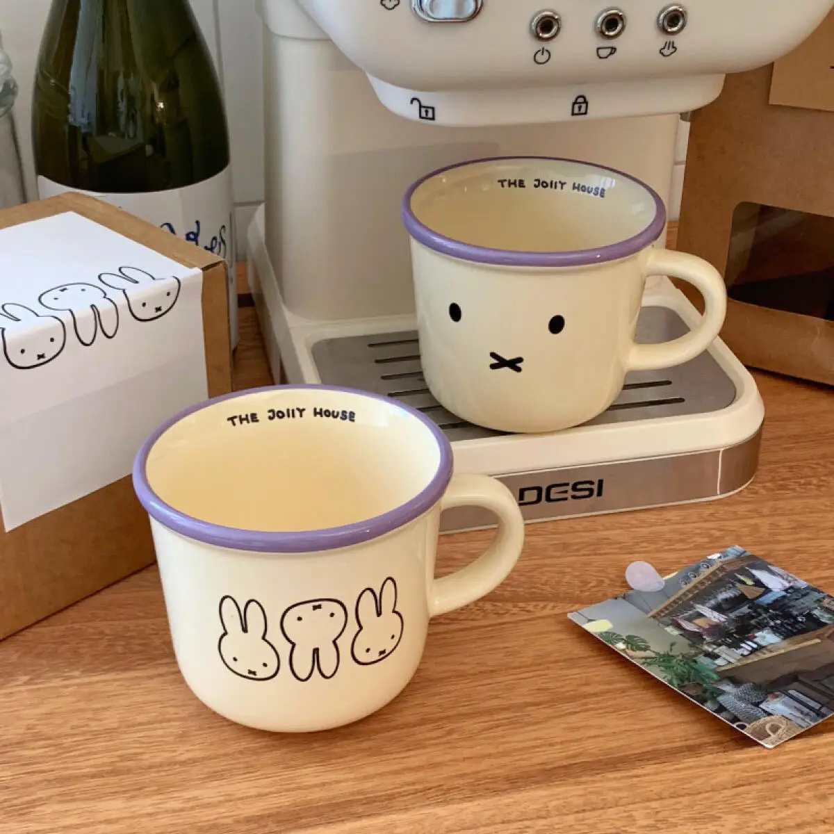 Miffy – tasse à café au lait en céramique, motif de dessin animé Simple, violet, lapin mignon, tasse de Couple pour la maison