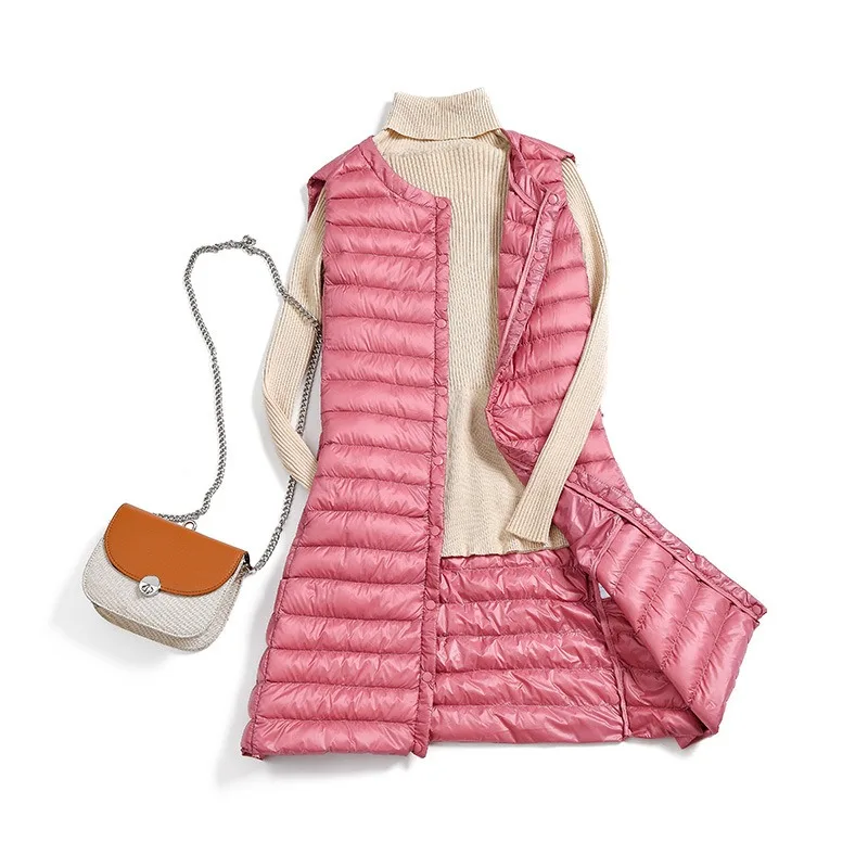 

New 2023 Women Ultra Light Down Coats Casual Slim Long Duck Down Vests High Quality Women Winter Jackets Female Warm Waistcoat