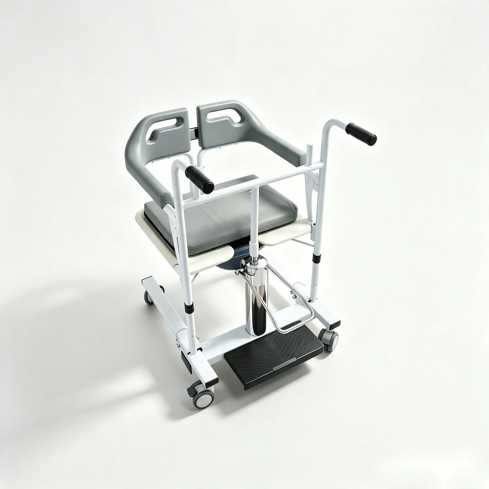 Hydraulic 180 Degree Split Seat Mobile Transfer Lift Chair, Waterproof Shower Commode Wheelchair for Elderly Home Care