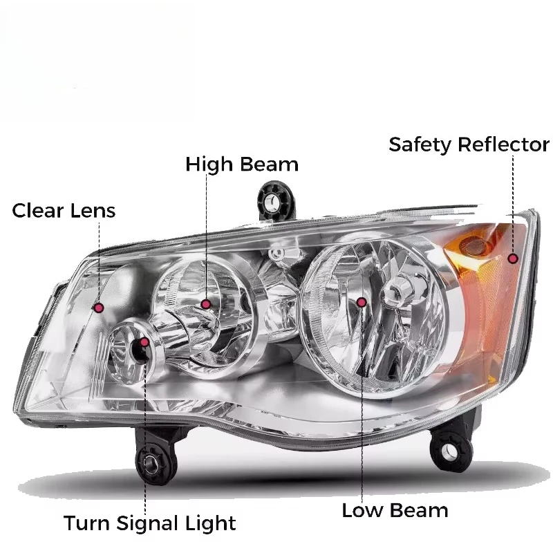New 6000K Plastic Headlamps for 11-19 for Grand Caravan 08-16 24V 25W 6000lm 5113336AI/5113337AI