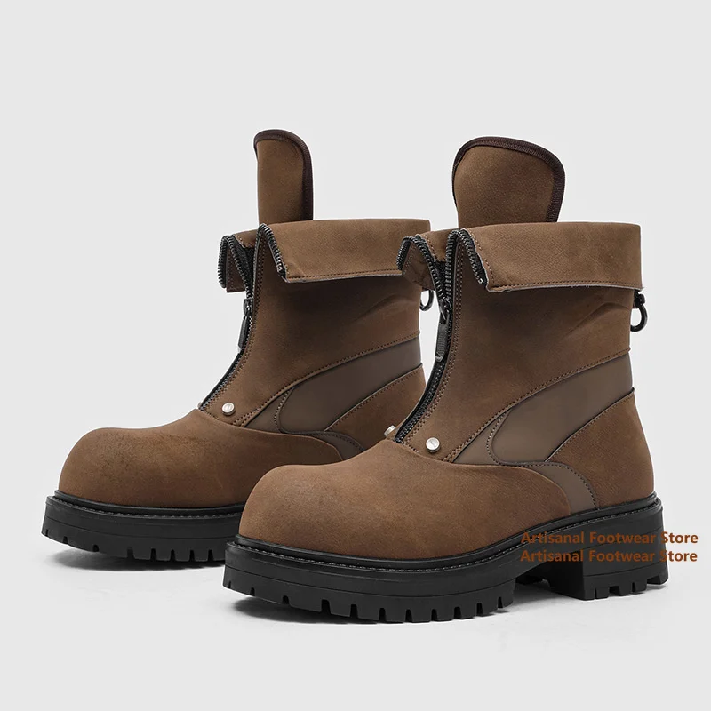 Brown Leather High-Top Zipper Men's Boots Black Leather Males Booties Trendy Handmade Stylish British Style New In Men's Boots