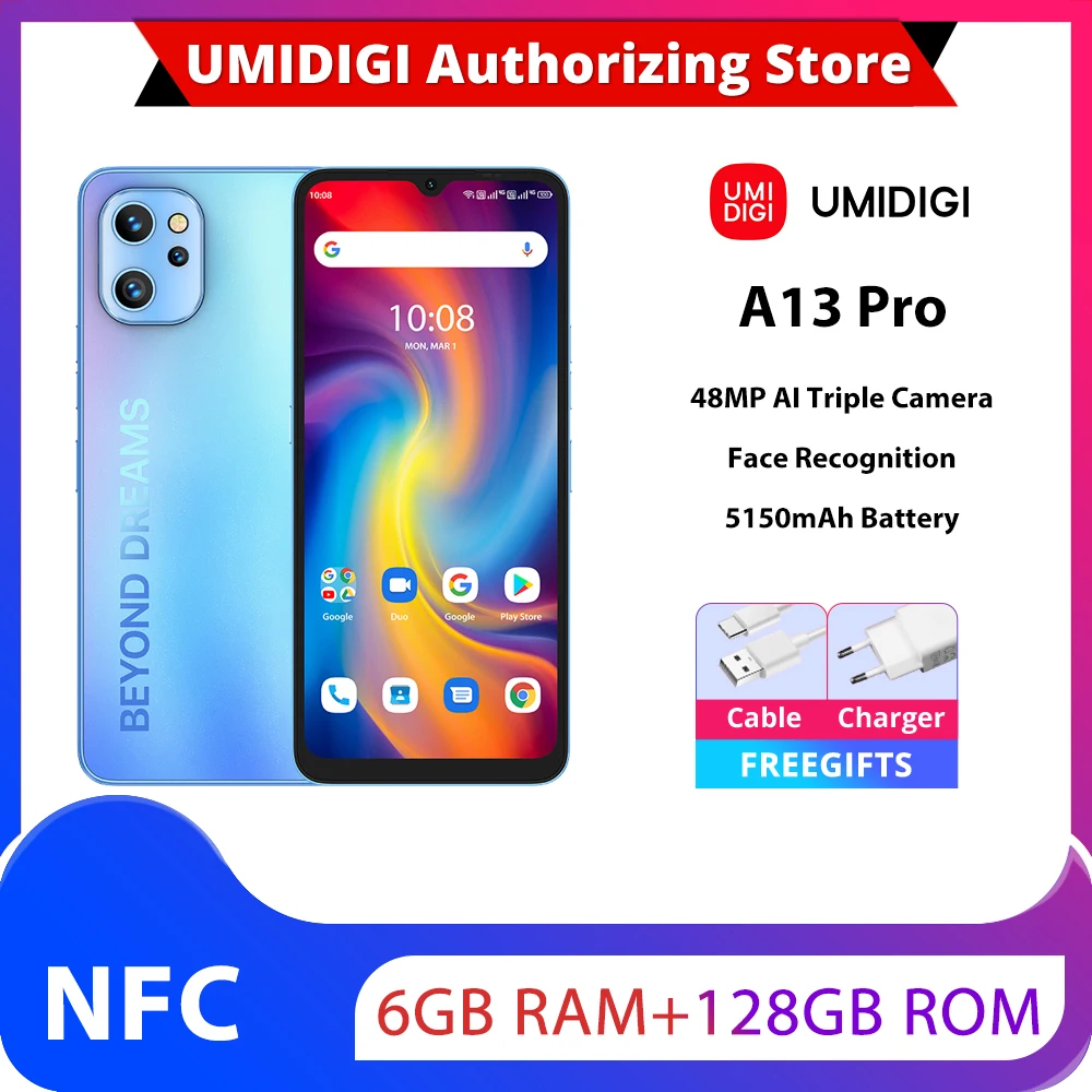 Uacity-Smartphone IGI A13 Pro, NDavid, triple camra AI 48MP, 128 Go, cran complet 6.7, batterie 5150mAh, version globale d'origine, tlphone portable