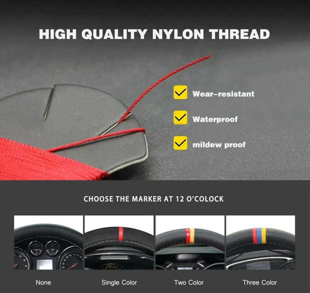 Hand-stitched Black Leather Suede Car Steering Wheel Covers for Hyundai Veloster i30 Elantra