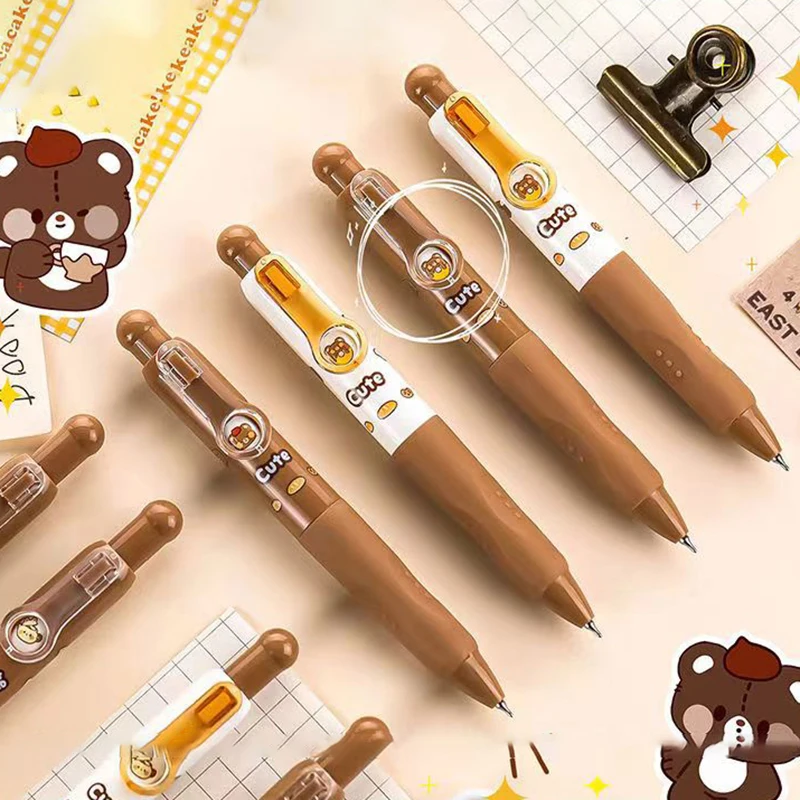 Bolígrafo de Gel de bolsillo Kawaii para niños, bolígrafo Neutral con bonito dibujo de oso de café, bolígrafo de moda, regalos de papelería para estudiantes, 2 uds.