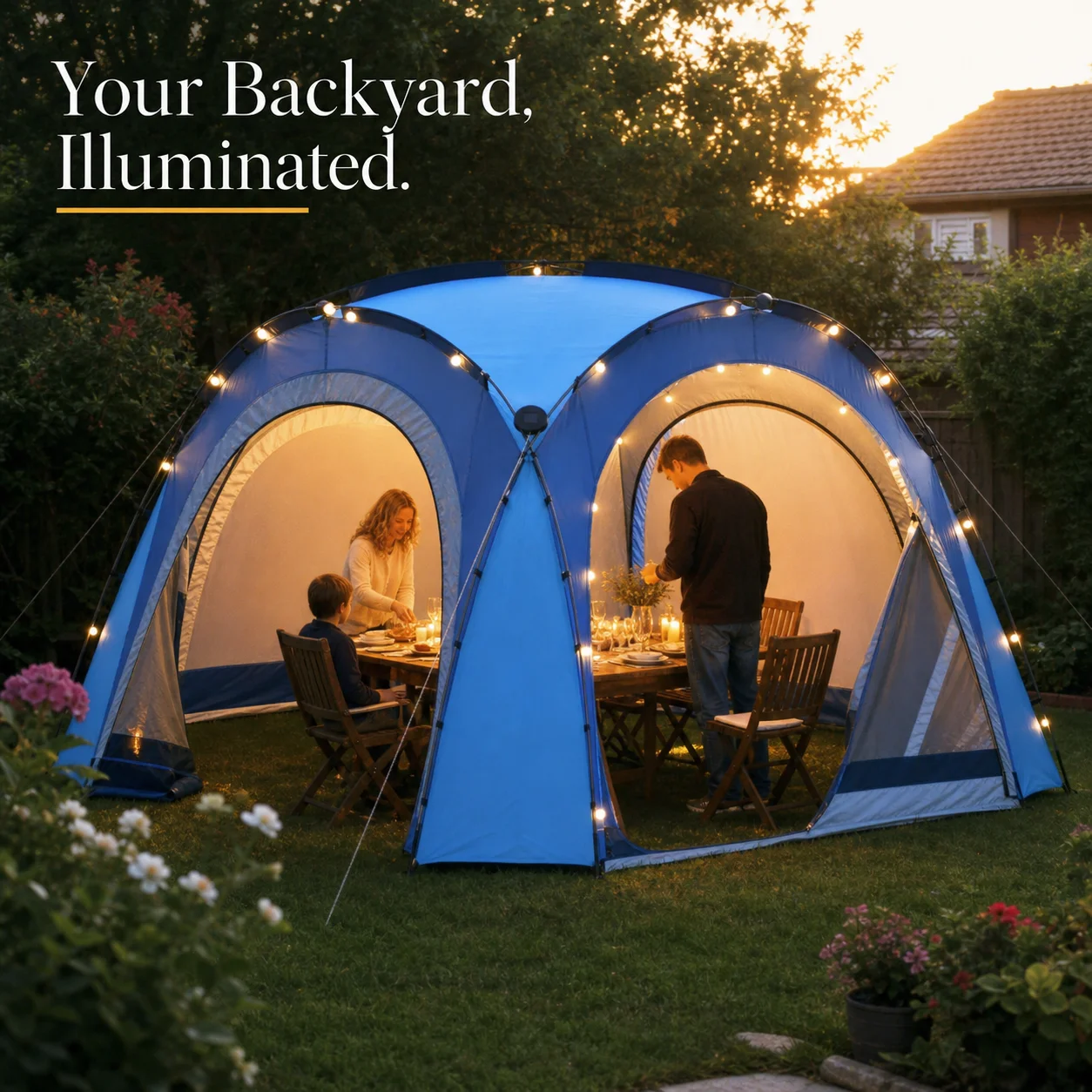 LED-Partyzelt mit 4 Seitenwänden 3,6x3,6x2,3m Blaues Outdoor-Pavillon für Veranstaltungen