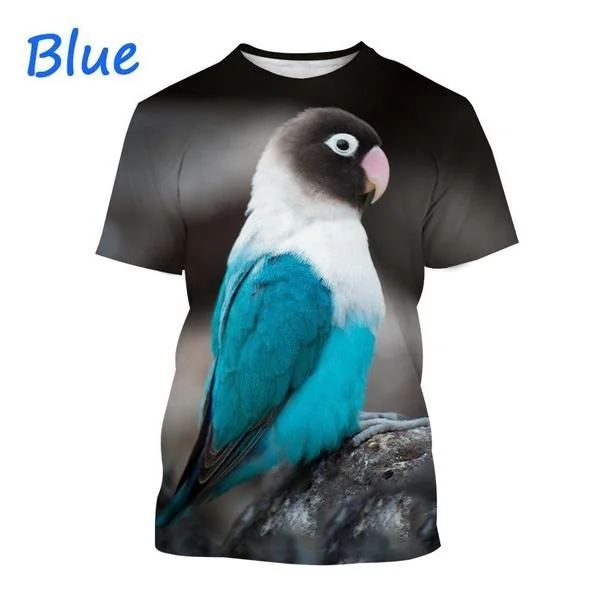 Summer New Fashion Men\'s 3D Printing Parrot Pattern T-shirt Flower T-shirt Breed Cool Short Sleeve Top