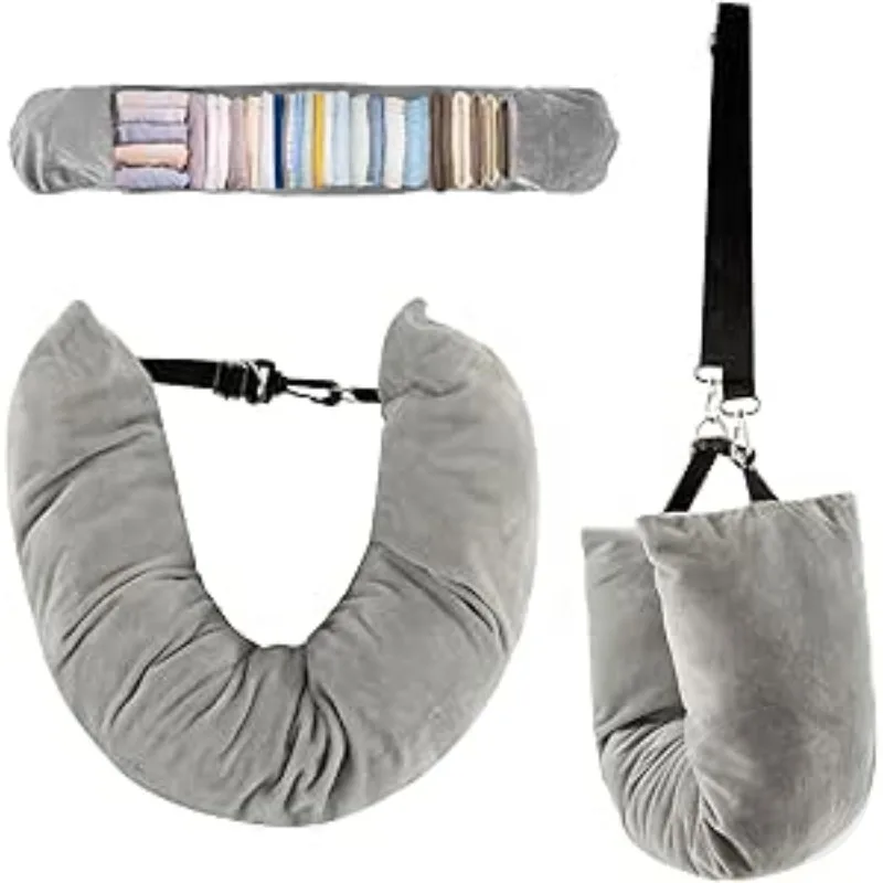New Portable Travel Pillow Comfortable Cervical Pillow Airplane Neck Fillable Clothes Outdoor Pillow Can Store Storage Bag 1Grey