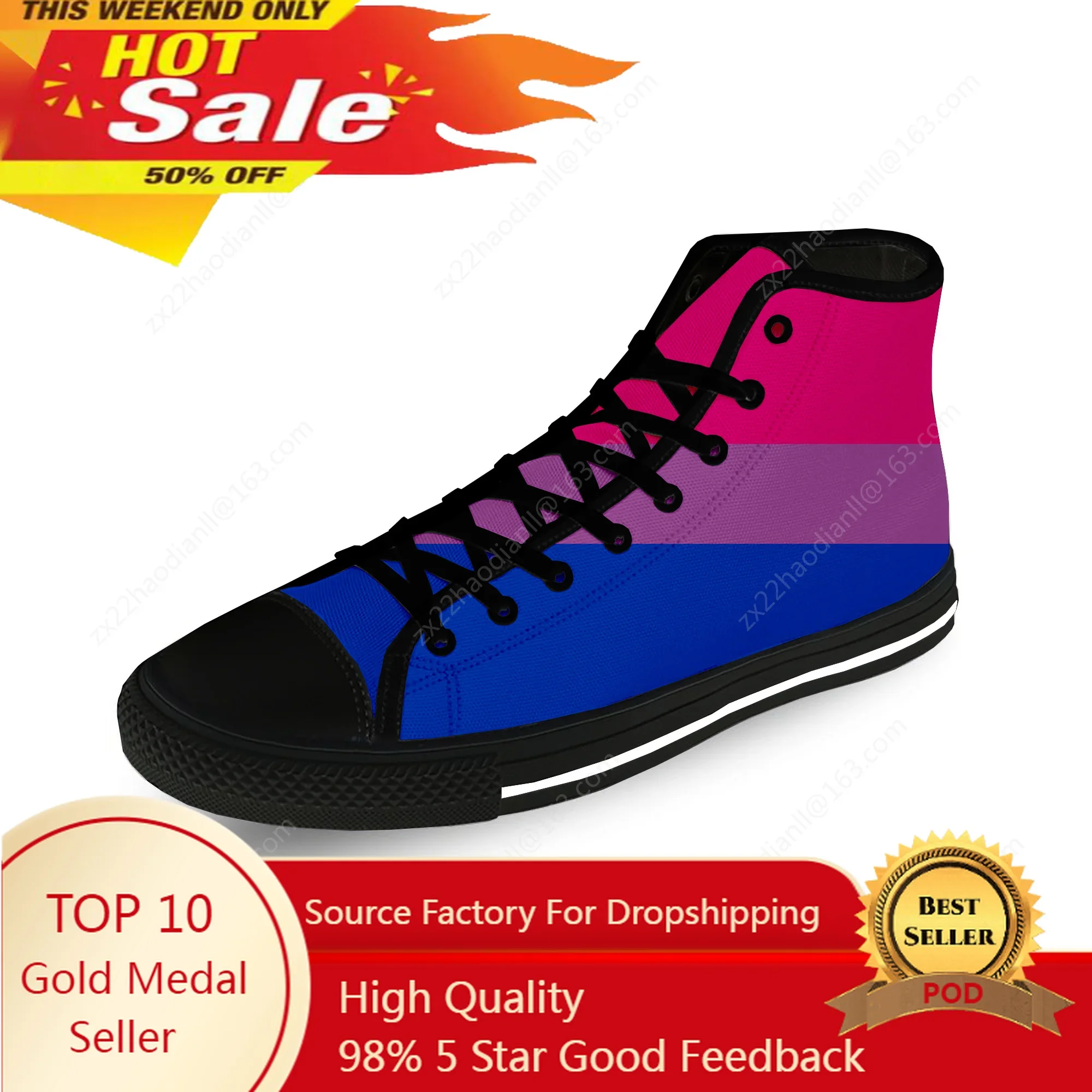 

Bi Bisexual Bisexualy Pride LGBT Flag Cool Casual Cloth 3D Print High Top Canvas Shoes Men Women Lightweight Breathable Sneakers