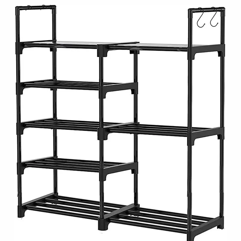 

Многоярусная металлическая полка для обуви, складной органайзер, отдельно стоящая, черная, экономит место, для хранения в шкафу, спальне, для использования в помещении и на улице
