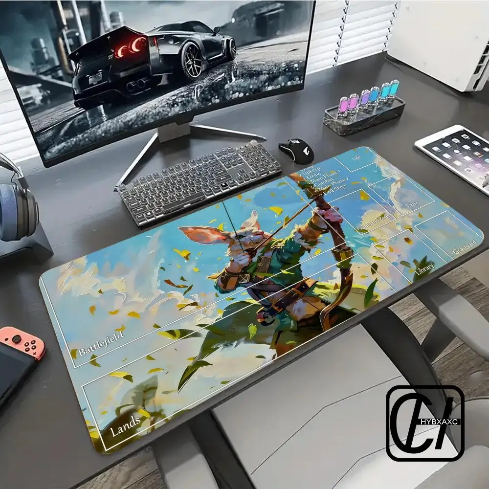 

Игровой коврик для карт Magic MTG, дизайн «Кролик-лучник и енот», нескользящий, с прошитыми краями, для игр и коллекционирования, коврик для карт Magic MTG, HYBXXC