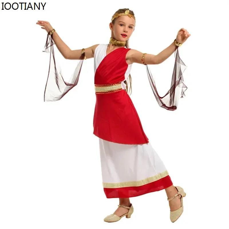 

Kids Ancient Greek Goddess Cosplay Costumes Athena Princess Dress Girl Roman Greek Set Halloween Carnival Party Stage Dress Up