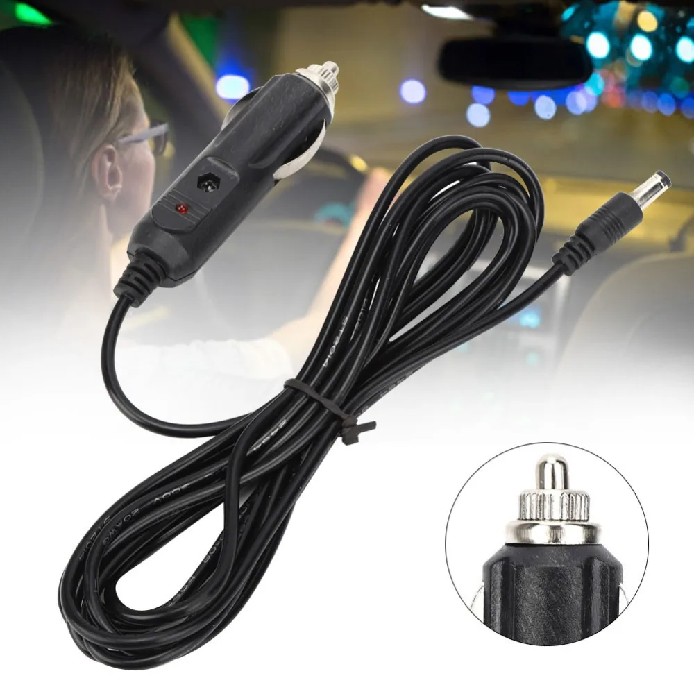 2PCS DC 5.5mm x 2.1mm Car Lighter Power Plug Indicator Light 3 Meters Length Power Supply Adapter Cable