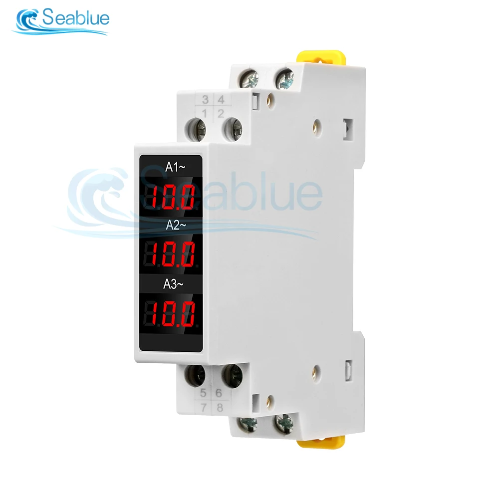 SDM010A Mini Din Rail LED Digital Display Three-Phase Modular Current Meter Gauge Indicator AC 80-500V 1-100A