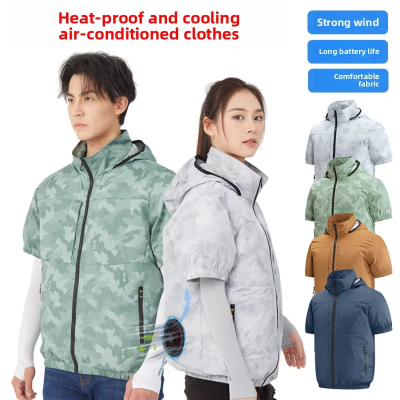 New Fan Short-sleeved T-shirt Cooling Vest Women Smart Air Conditioning Refrigeration Clothes Summer Cycling Bike Heat-proof Top