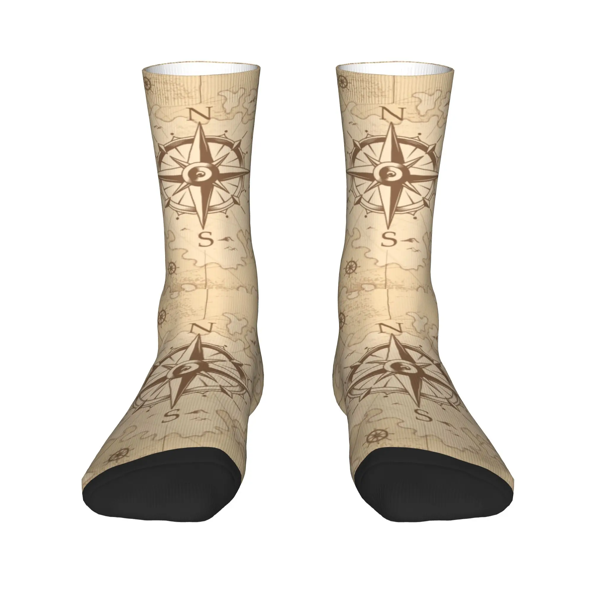 

Cool Printed Vintage Pirate's Map Socks for Women Men Stretchy Summer Autumn Winter Nautical Compass Sailor Crew Socks