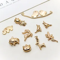 1pcs Diy Jewelry Accessories Color-preserving Copper Gold-plate Bird Elephant Deer Pendant Necklace Bracelet Handmade Charms