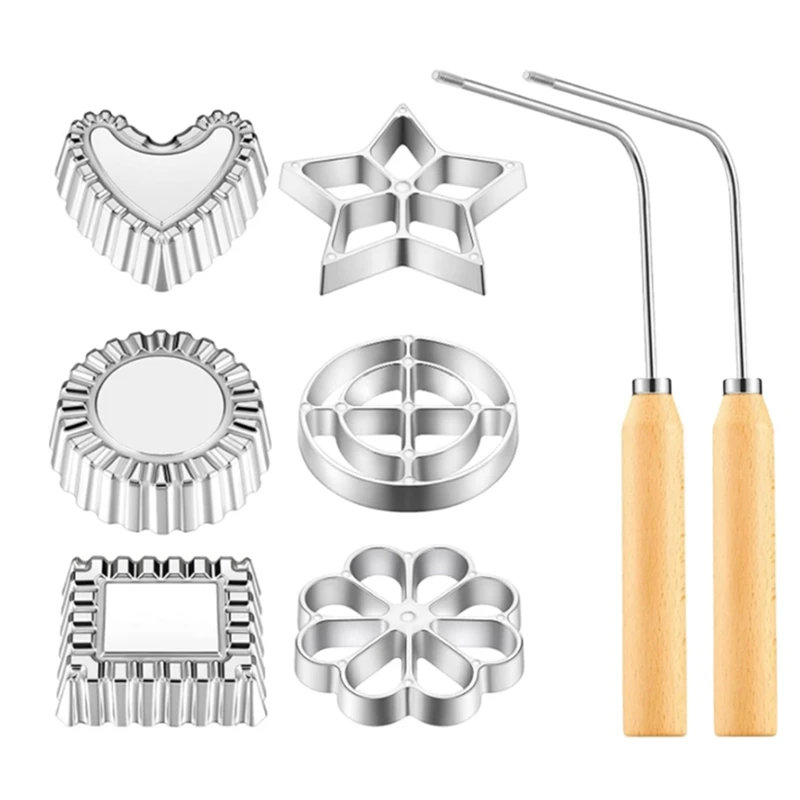 8Pcs Rosettes Timbale Kit Rosette Iron Set With Handle, Lotus Flower Bunuelos Cookie Maker Mold, Funnel Cake Maker Kit