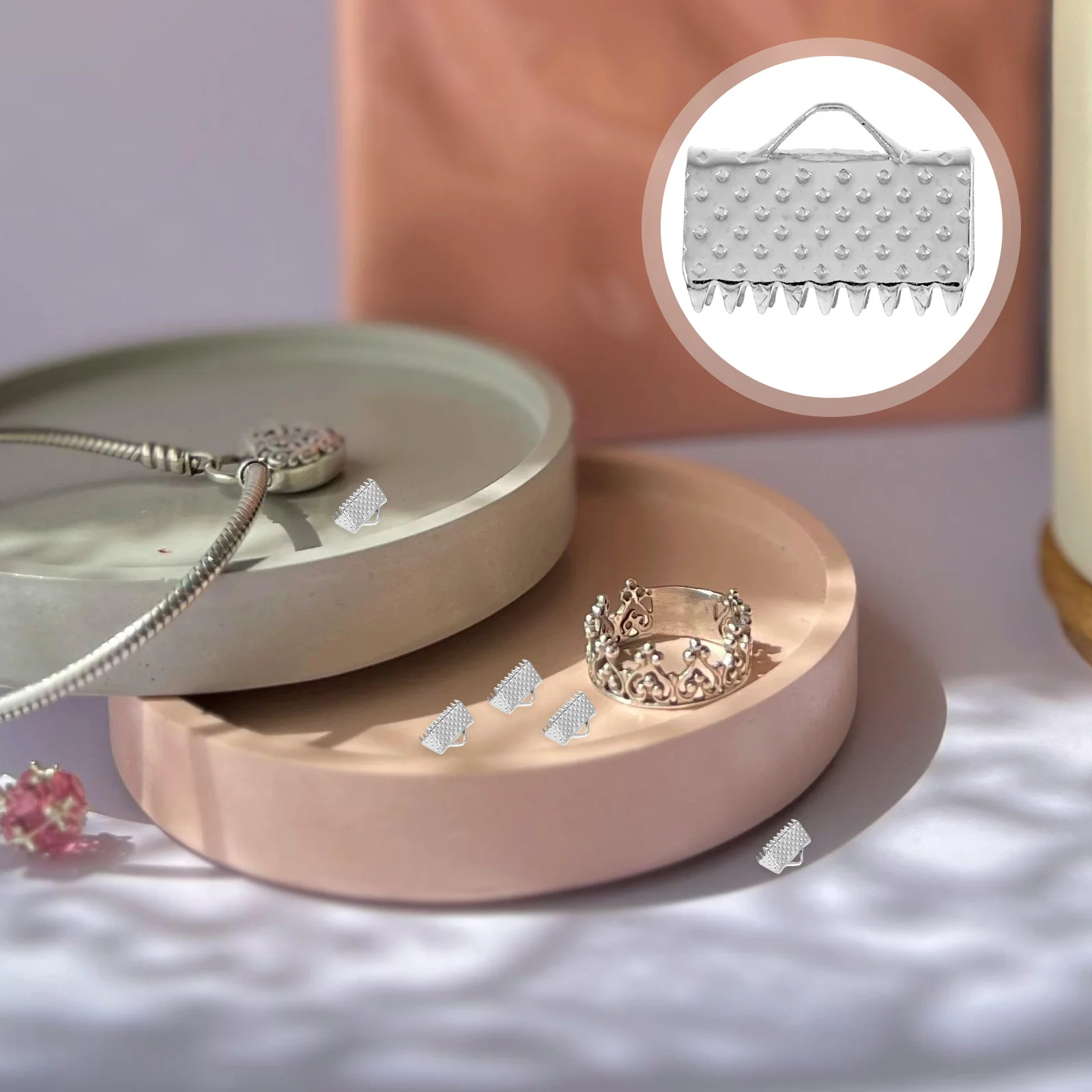 

100Pcs Mazi Buckles Textured Crimp Ribbon Ends Plated Fastener Clasps Cord Ends Zipper Clips DIY Jewelry Necklace Bracelet