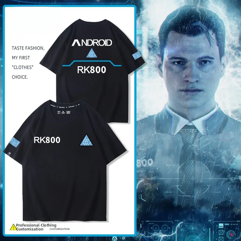 Detroit Become Human Short Sleeve Cotton T-Shirt Men's Bionic Connor Cosplay Pure Cotton Tee Breathable Shoulder Sleeve