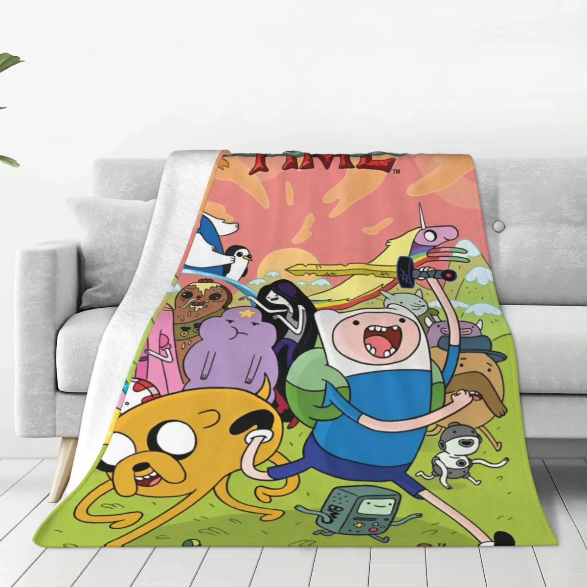 Tempos engraçados jogue cobertor para viagens ao ar livre, Cobertores de veludo quente, Finn e Jake, Aventura Cartoon, Tapete