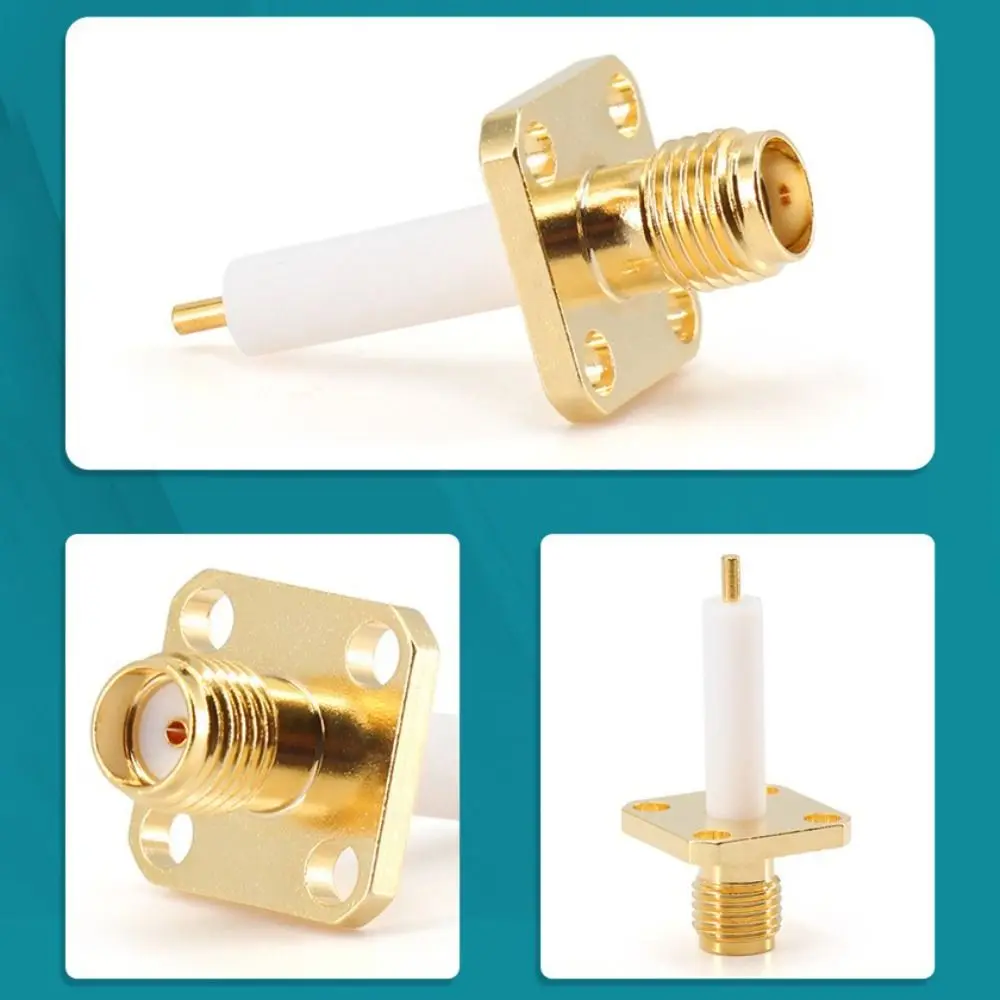 Copper Material SMA Female Connector Two-hole Flange Four-hole Flange RF Coax Connector Gold Plating Square Flange