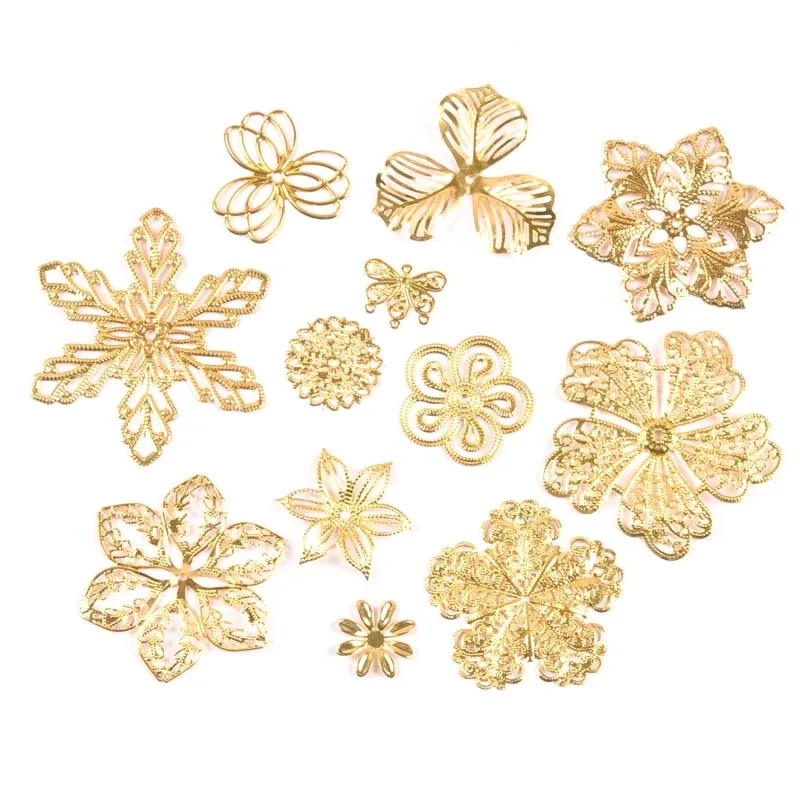 Vintage Flower Snowflake Connectors Filigree Wraps DIY Jewelry Findings Golden Metal Craft Home Decor YKL0910