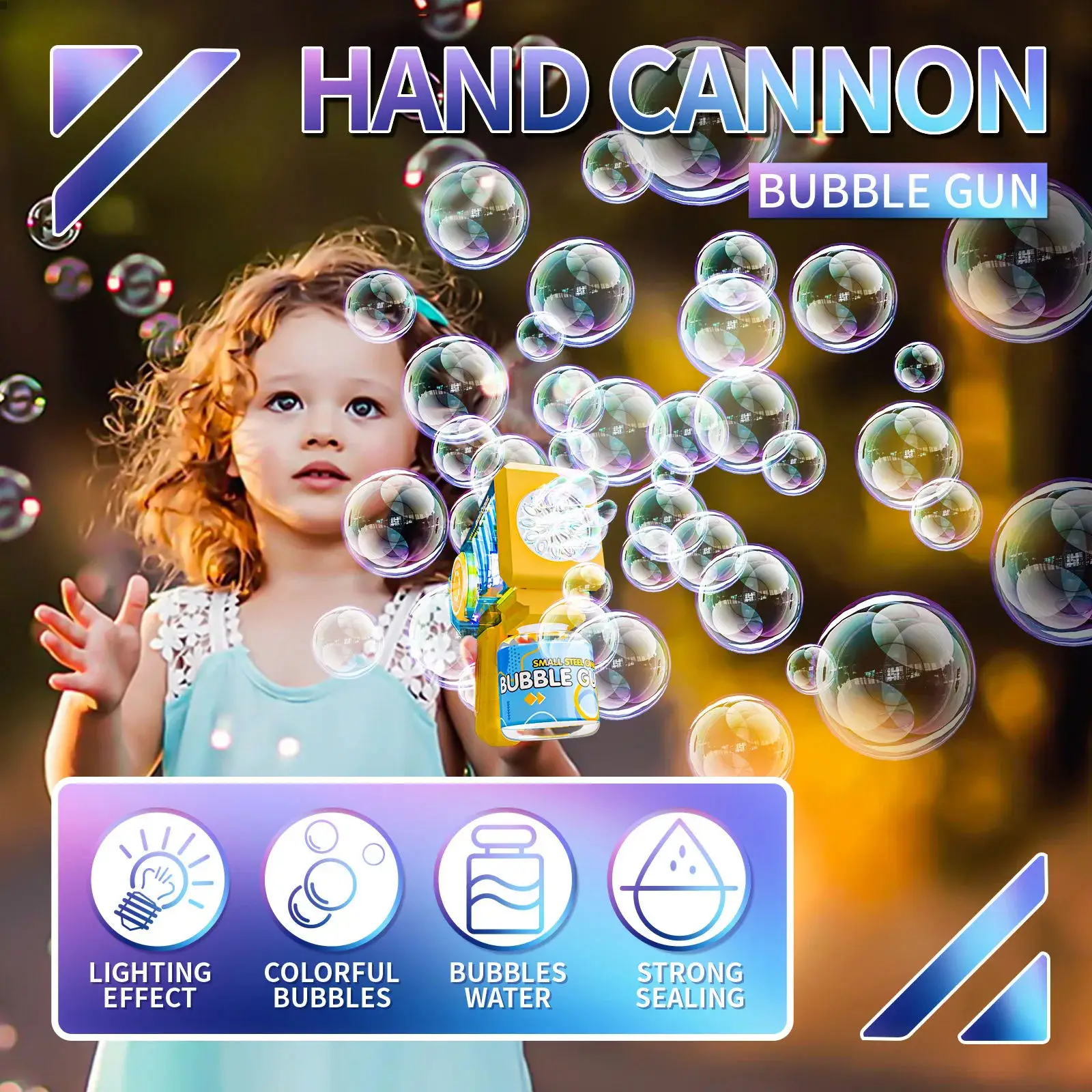 مسدس فقاعات أوتوماتيكي آلة فقاعات كهربائية مسدس فقاعات الصابون مع رذاذ LED ألعاب خارجية محمولة باليد ألعاب حديقة الأطفال