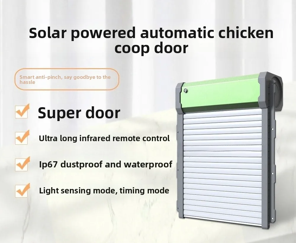 Solar Powered Chicken Coop Door Automatic Light Sensor & Remote Control Poultry Gate