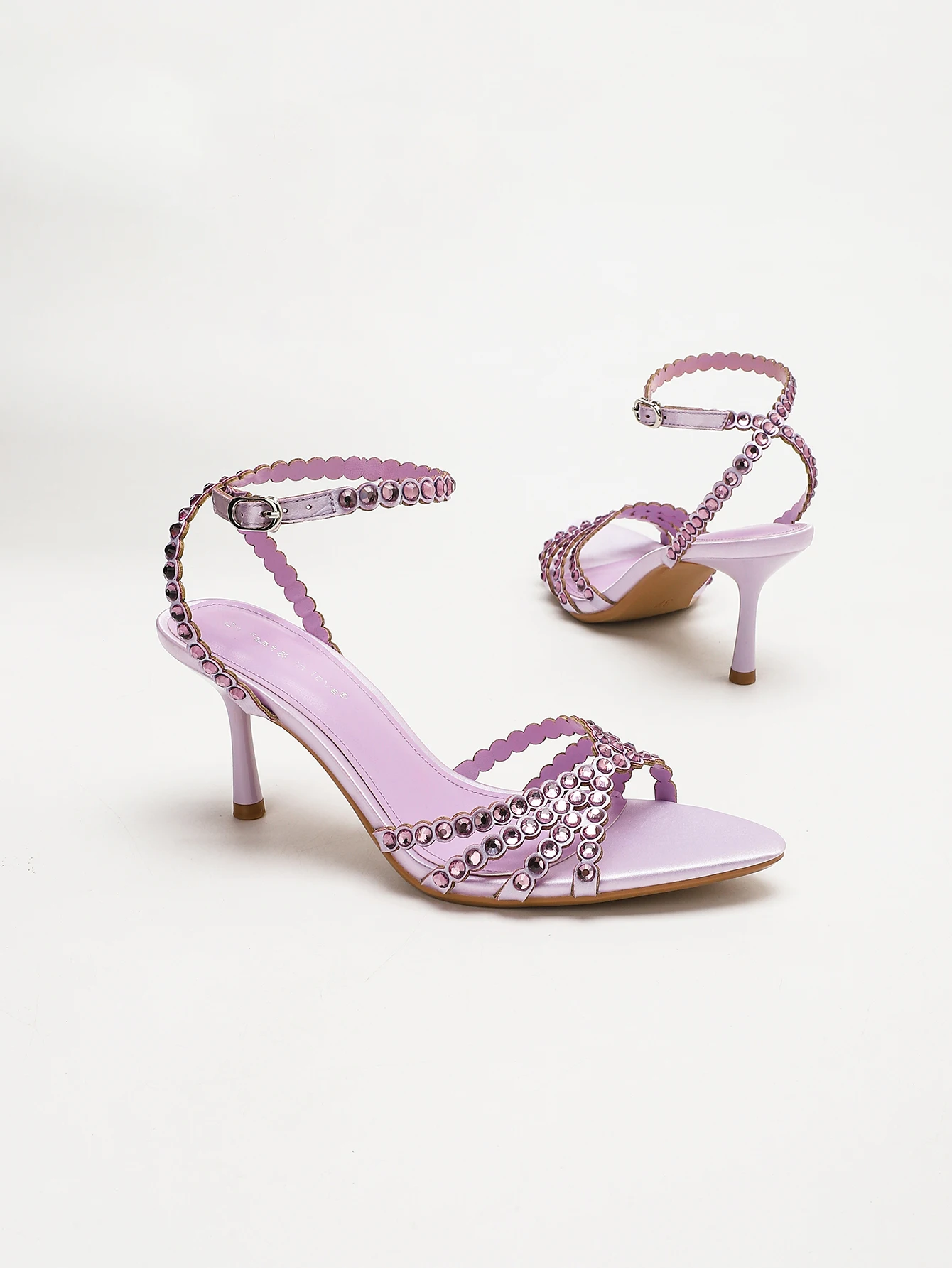 Damen Leichte Lavendel Kristall Strass Muschelrand-Riemchensandalen Verstellbare Knöchelschnalle Stiletto-Absatz Abend- und Brautschuhe – Detail 3