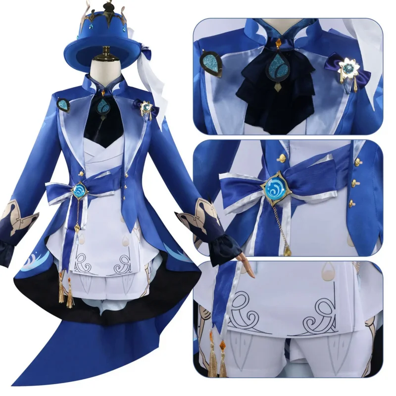 Furina Focalors Traje Cosplay para Mulheres, Roupas Genshin Impact, Uniforme de Carnaval, Trajes de Halloween, Mascarada, Jogo Anime