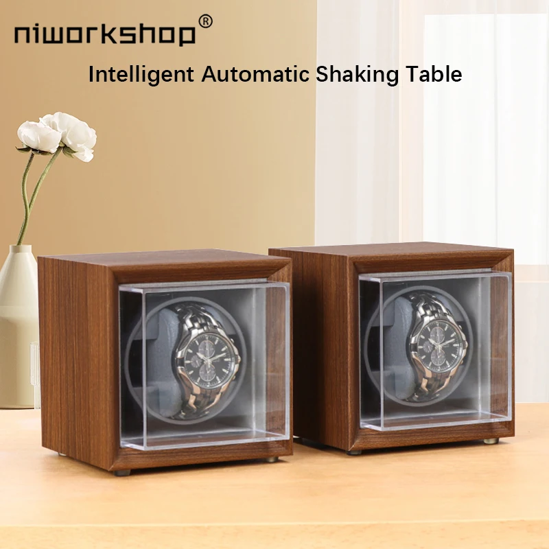 Niworkshop Single Watch Winder for Automatic Watches,Wooden Watch Box,1 Slot Watch Storage Case with Soft Pillow and Quiet Motor