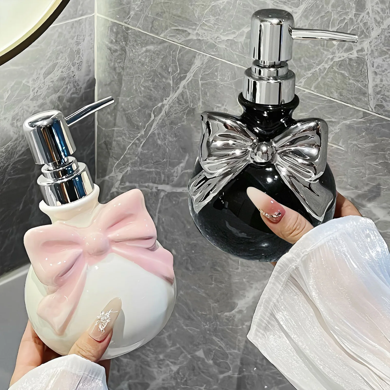 Refillable Soap Dispenser, Ceramic Shower Bottles Cloud Press Pump Bottle Dispenser Refillable Liquid Soap Dispenser for Bathroo