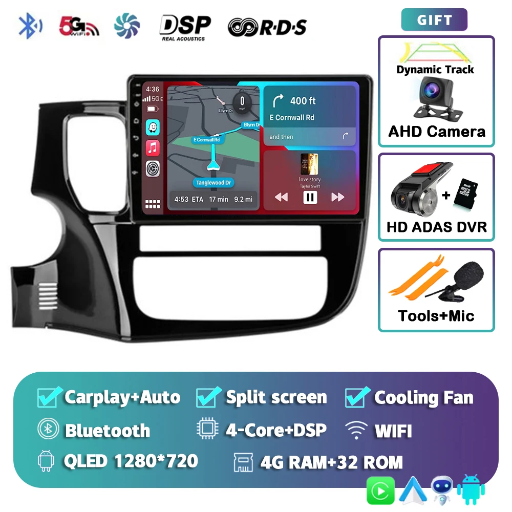 Android 16 Carplay autoradio voor Mitsubishi Outlander 3 GF0W GG0W 2012-2018 Multimedia Videospeler Navigatie Stereo GPS 2din