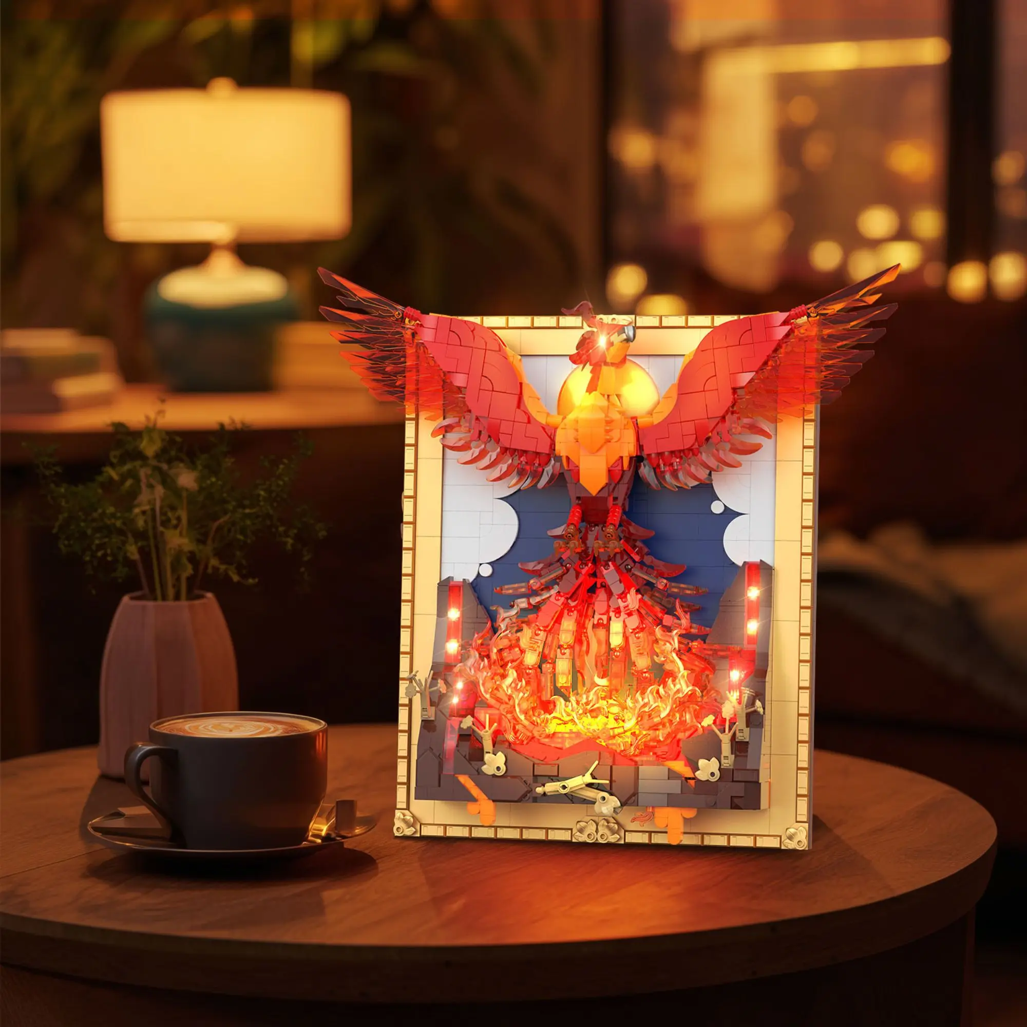 

1565pcs Phoenix Building Blocks Desktop Decoration MOC Nirvana Wall Art Craft Painting Frame Bird Bricks Toys for Adults Gifts