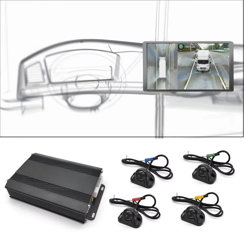 نظام مراقبة الرؤية المحيطية 360 درجة للحافلات، RV، متنقل، شاحنة مع مسجل DVR عالي الدقة 1080P 4-CH