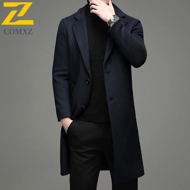 معطف شتوي من الصوف COMXZ 2025 للرجال موضة طويلة كلاسيكية معطف كشمير سميك ملابس رجالية من Normcore خندق صوفي كوري #2